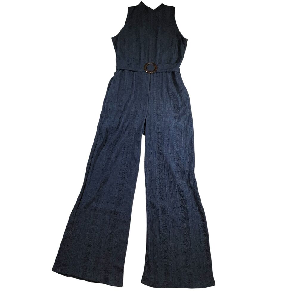 Sleeveless Wide-Leg Jumpsuit in Dark Navy with Belt